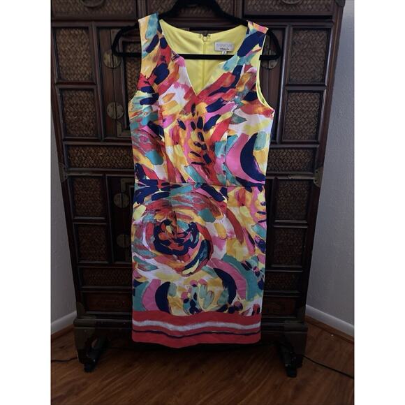 SIGNATURE by ROBBIE BEE Women’s Dress V Neck Shift Multicolor Sz 8 - Picture 9 of 9
